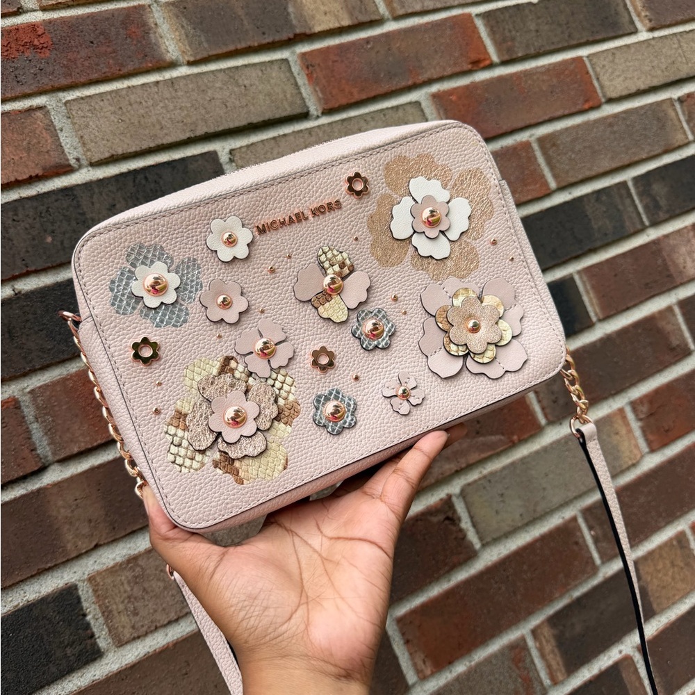 Michael Kors Pink Floral Appliqué Crossbody Bag